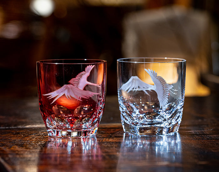 Whiskey Glass “Crane & Mt. Fuji”