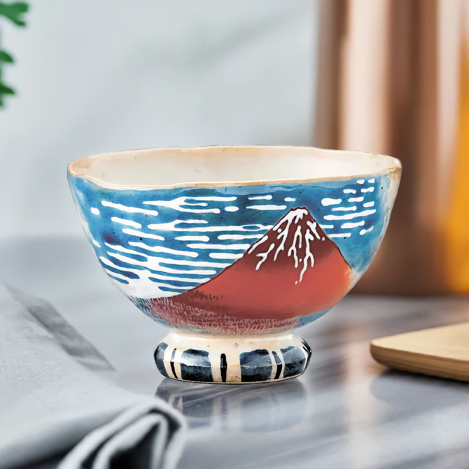 JAPANESE SINGLE RICE BOWL HOKUSAI FUJI KUTANI / BIZAN KILN