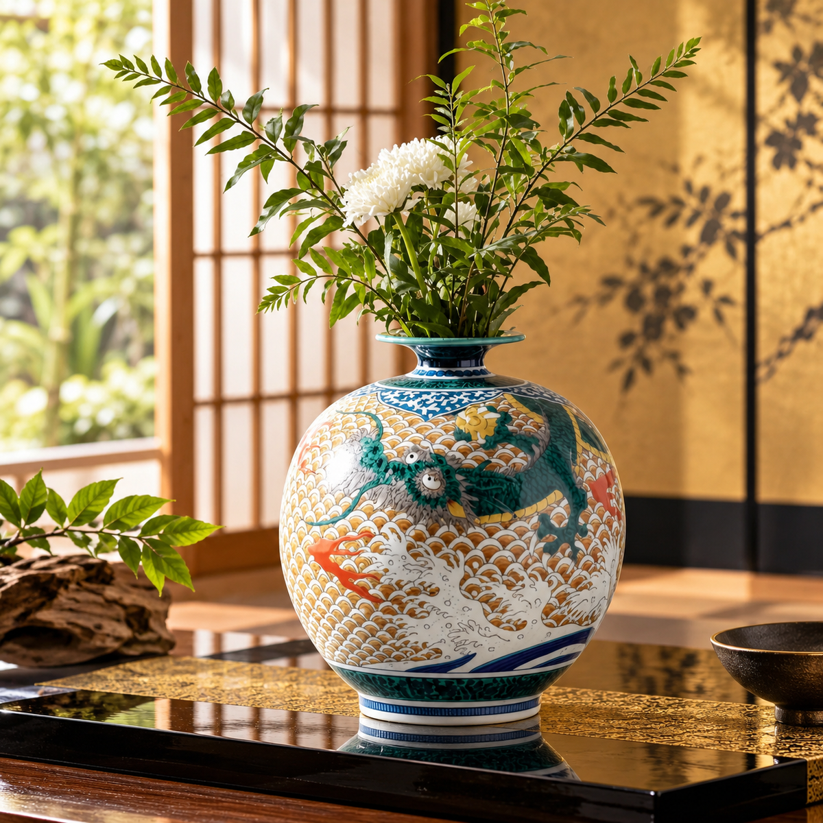 KUTANI WARE VASE “AOTE RYŪJIN” (BLUE-GLAZED DRAGON GOD) / YOSHINORI FUKUDA