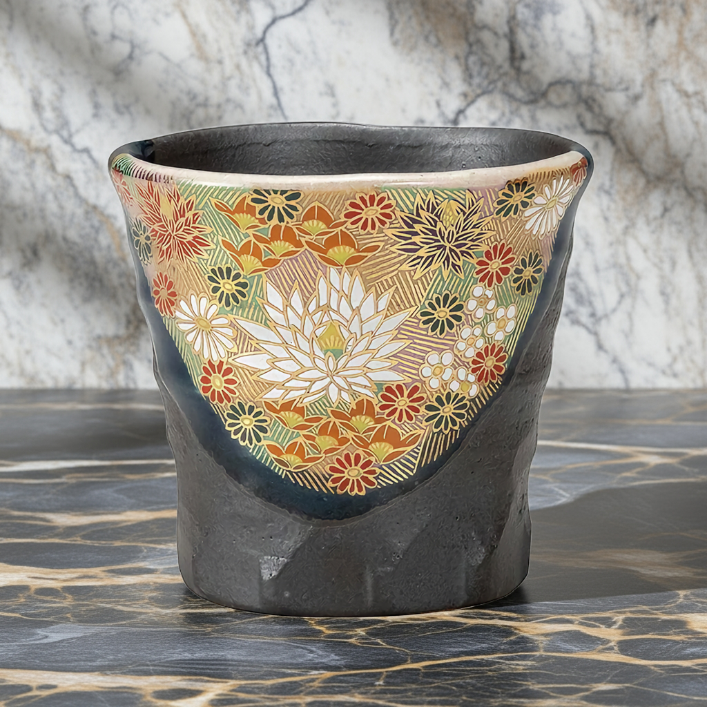 JAPANESE KUTANI PORCELAIN SHOCHU CUP SET (PAIR) – KIN HANAZUME DESIGN