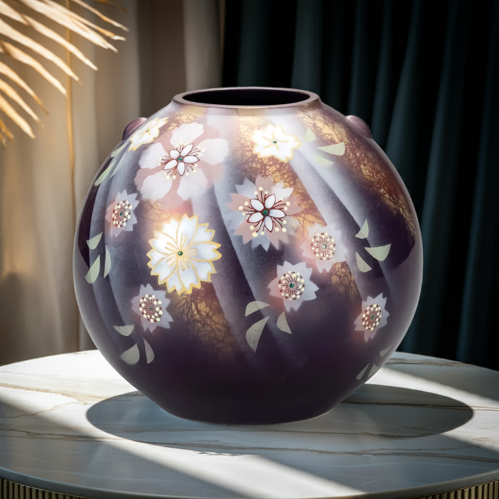JAPANESE FLOWER VASE KUTANI DANCE OF SUNLIT FLOWERS