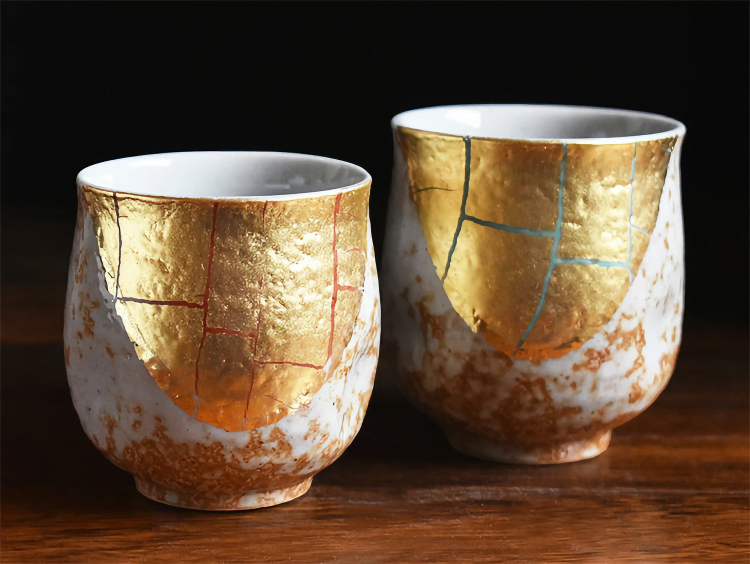 KUTANI JAPANESE YUNOMI SET TEACUP GOLD LEAF DECORATION