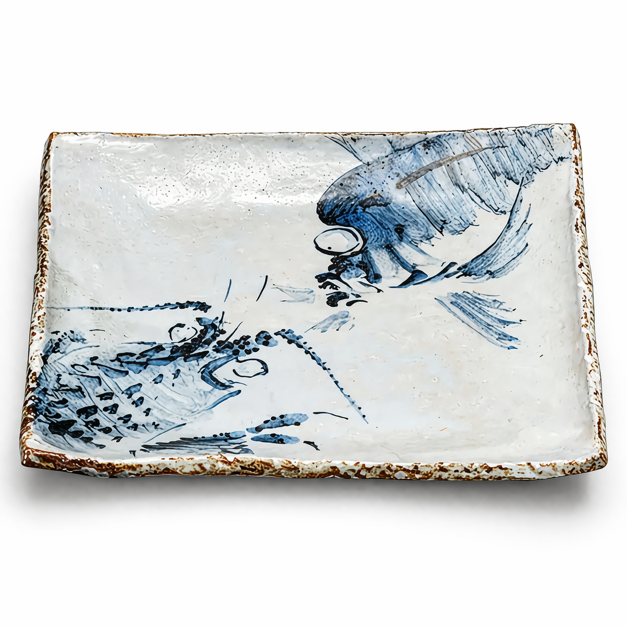 KUTANI WARE SQUARE SERVING PLATE LOBSTER & SEA BREAM DESIGN | MASATO TANAKA