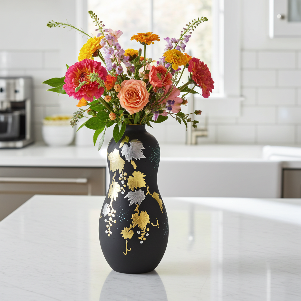 JAPANESE FLOWER VASE KUTANI KINGYOKU NAKADA – PLATINUM RAISED DECORATION GRAPES WITH BLUE DOTS