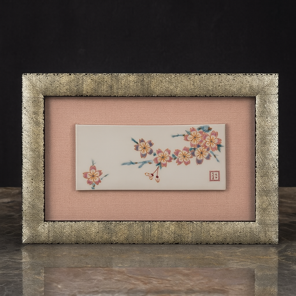 KUTANI WARE CERAMIC PLAQUE SAKURA