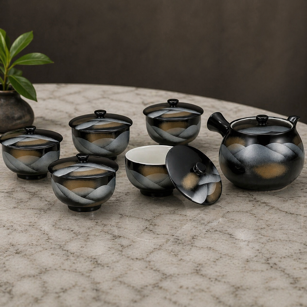 JAPANESE KUTANI PORCELAIN TEA SET WITH LID – RENZAN MOTIF