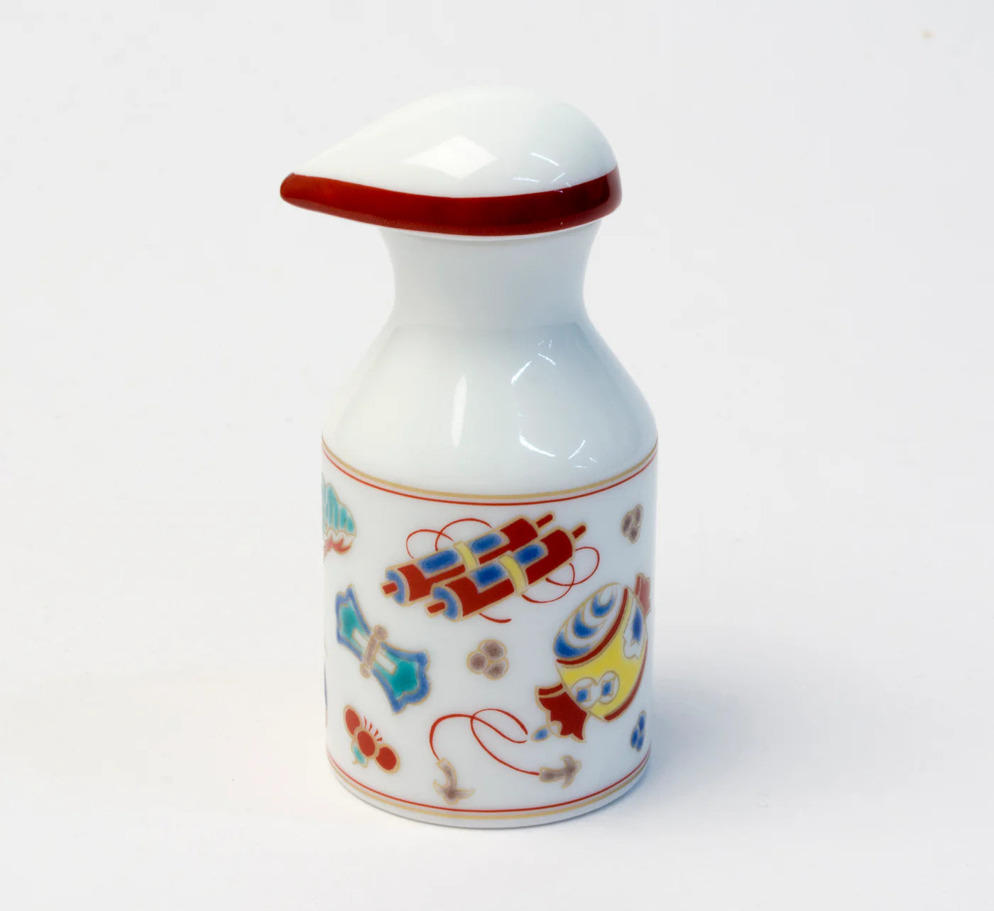 KUTANI PATTERNED SOY SAUCE DISPENSER TAKARA DESIGN SEIKOU KILN, JAPANESE CERAMIC SAUCE CONTAINER