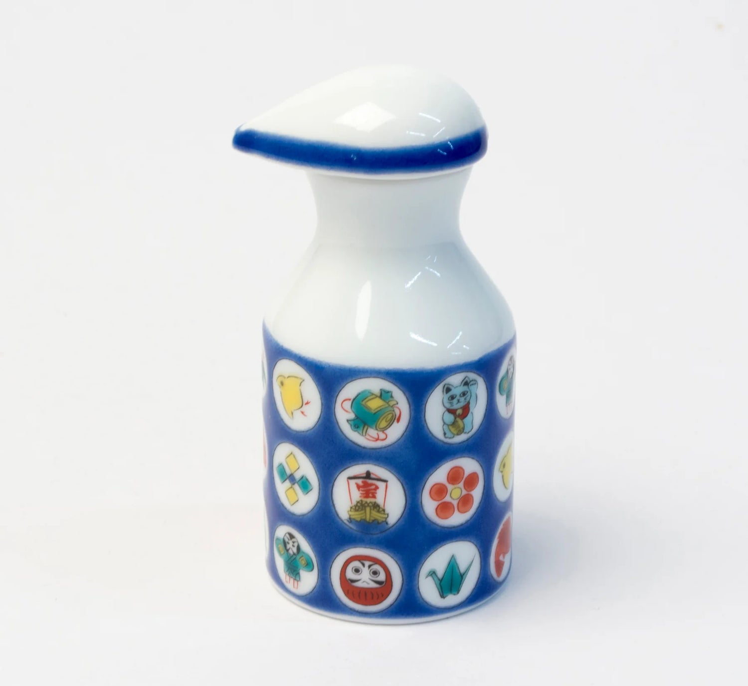 KUTANI WARE SOY SAUCE DISPENSER - MARUMON HŌMON DESIGN, SEIKOU KILN CERAMIC SAUCE CONTAINER