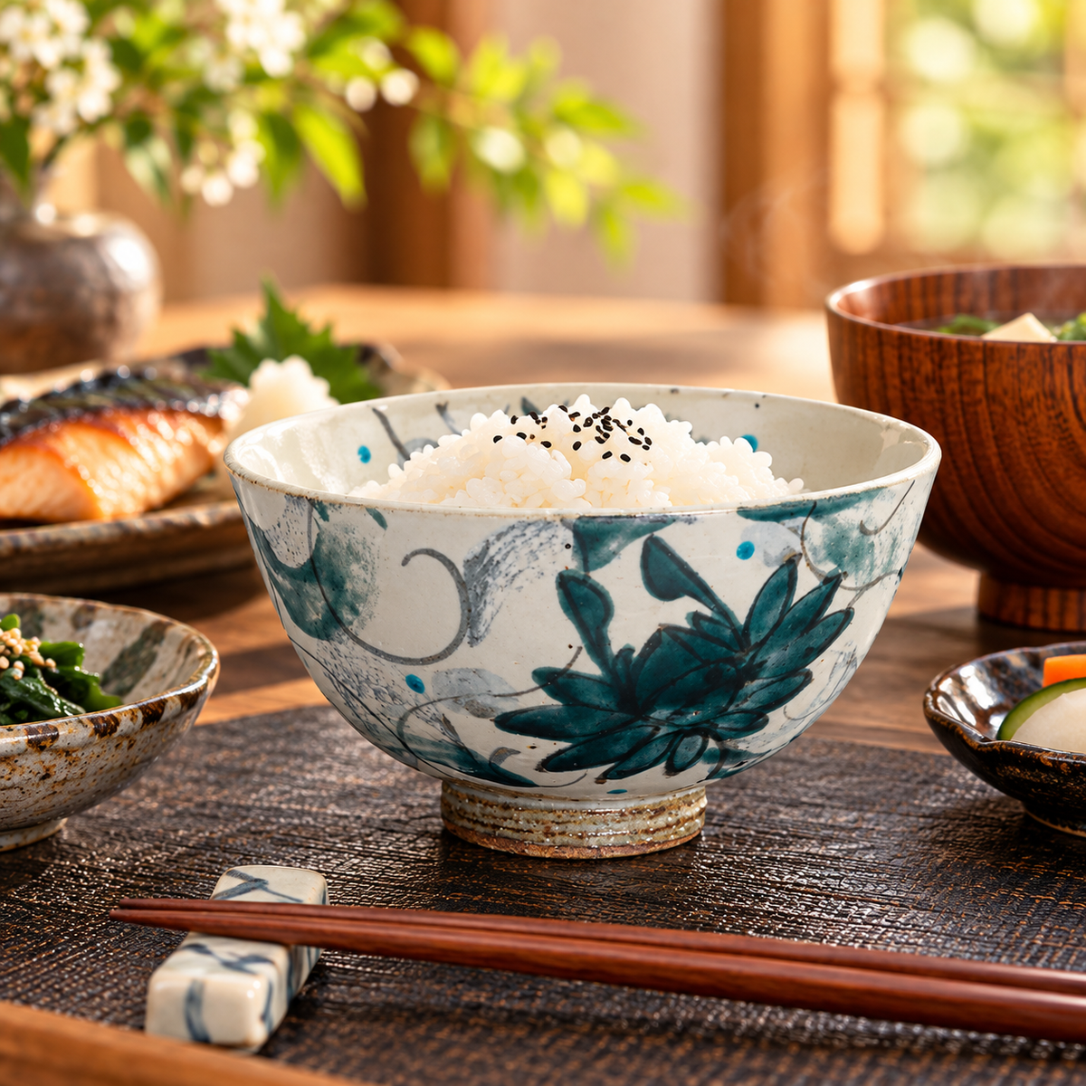 KUTANI WARE JAPANESE RICE BOWL – KOSOME HANA KARAKUSA / KOKUZOU KILN