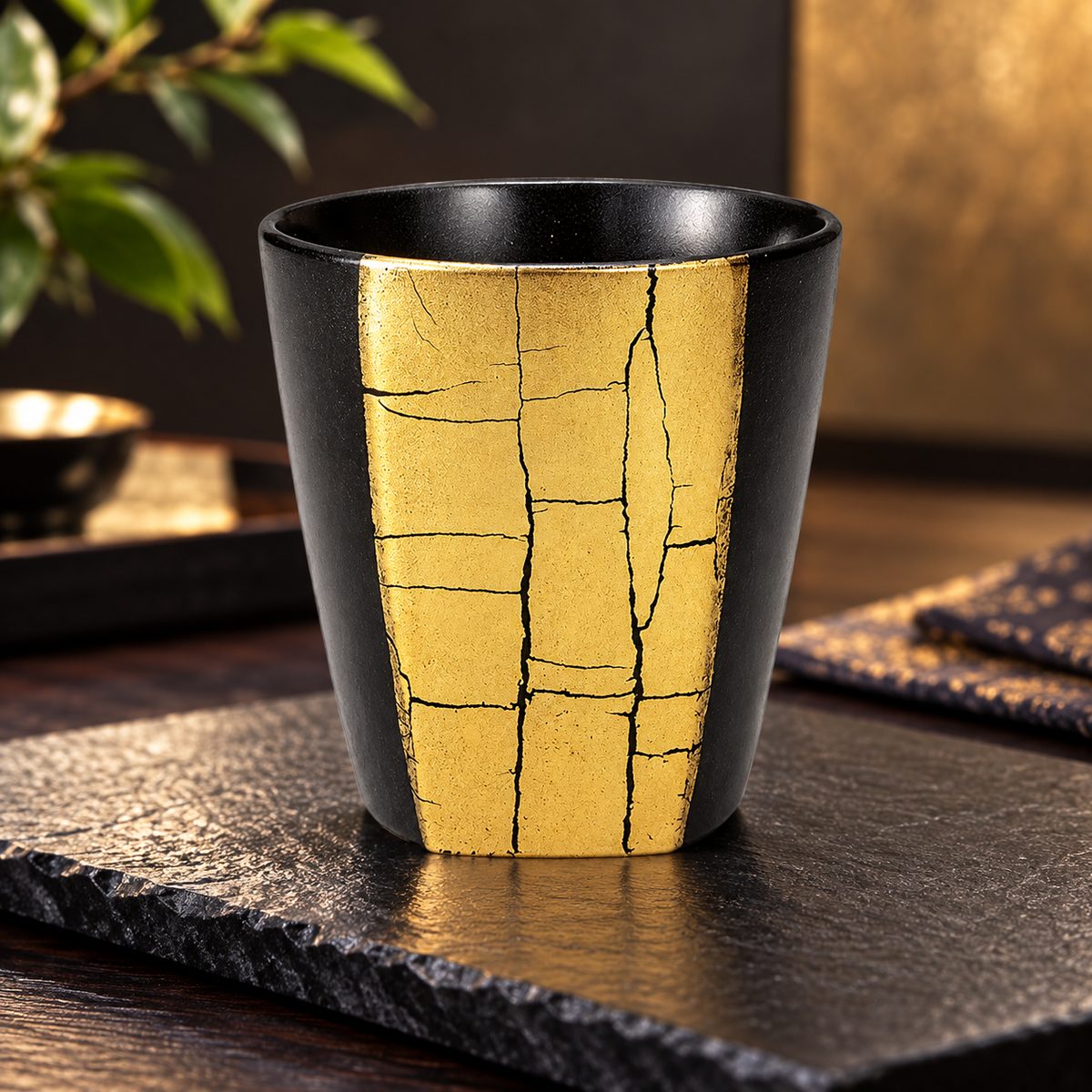 JAPANESE KUTANI PORCELAIN SHOCHU CUP – GOLD LEAF DECORATION