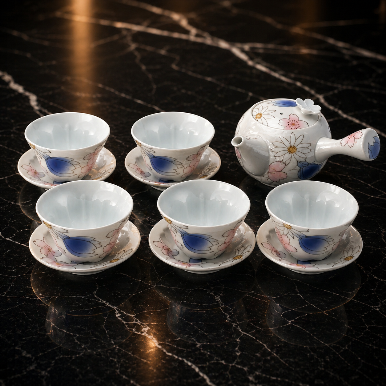 TASEI KLIN ARITA WARE CHERRY BLOSSOM TEA SET
