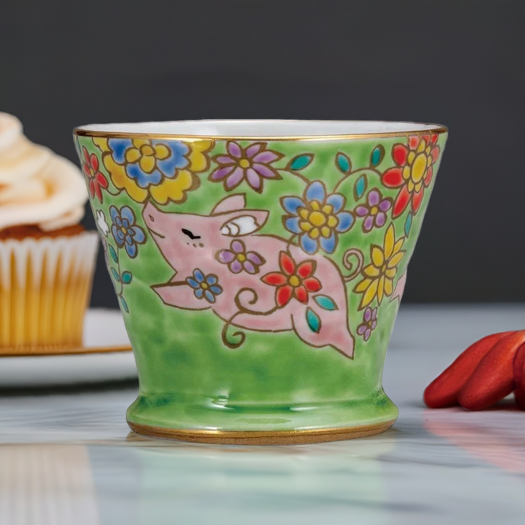KUTANI WARE FREE CUP PIGLET DESIGN / BIZAN KILN
