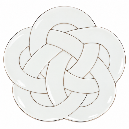 ARITA WARE WHITE PORCELAIN PLATE WITH PLATINUM LINES – UME KNOT DESIGN / TASEI KILN