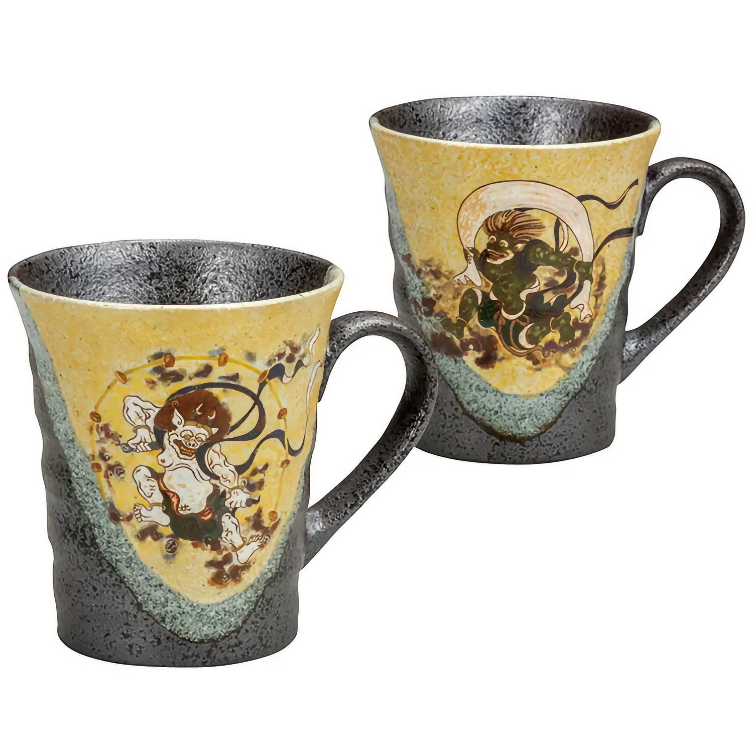 JAPANESE KUTANI PORCELAIN MUG PAIR – FUJIN AND RAIJIN DESIGN