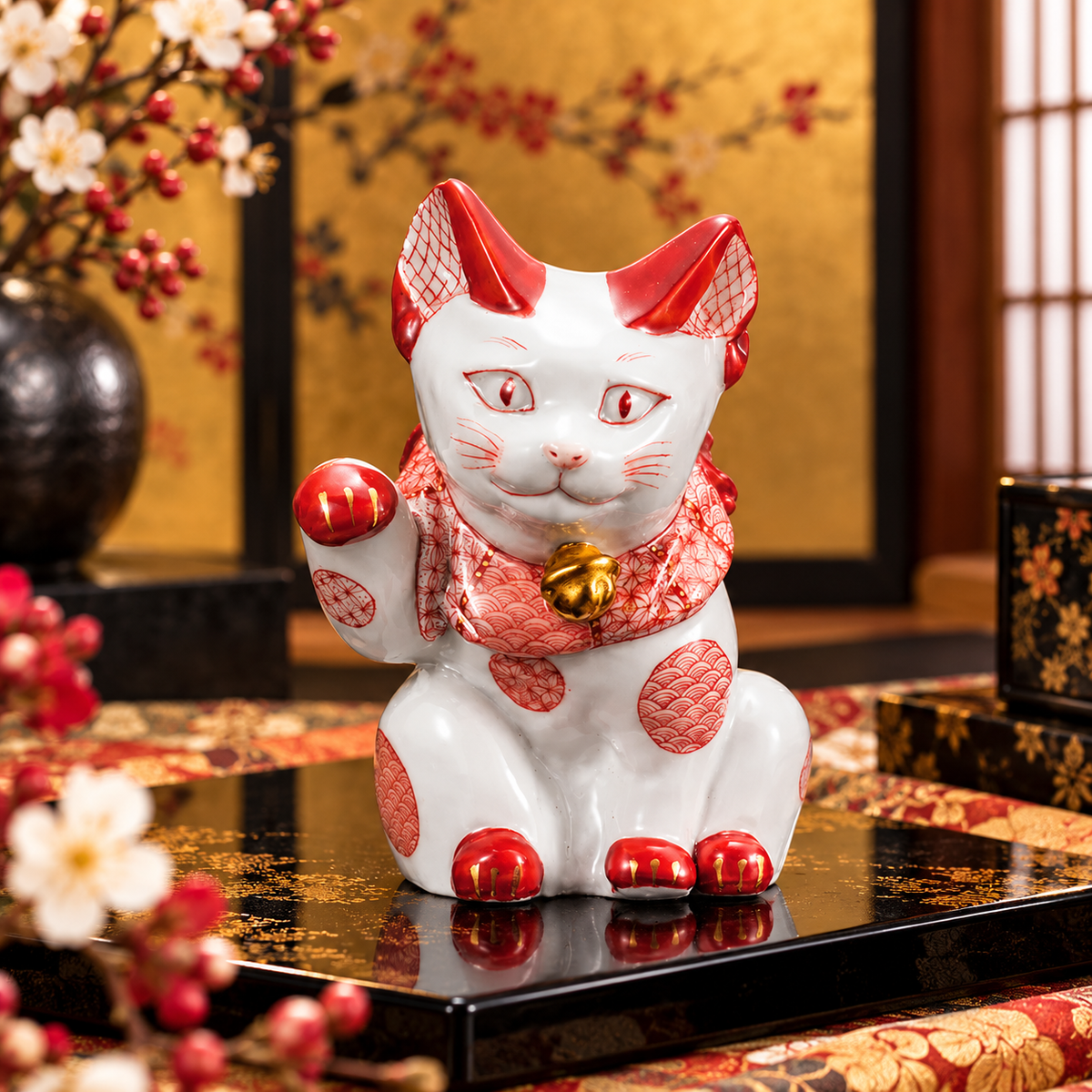 KUTANI WARE MANEKI NEKO – AKAE FINE-LINE MARUMON