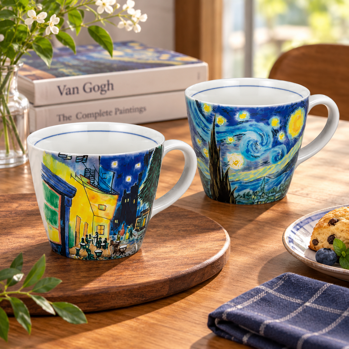 JAPANESE KUTANI WARE PAIR MUG CUPS – VAN GOGH ART DESIGN