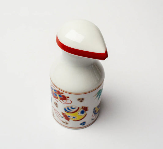 KUTANI PATTERNED SOY SAUCE DISPENSER TAKARA DESIGN SEIKOU KILN, JAPANESE CERAMIC SAUCE CONTAINER