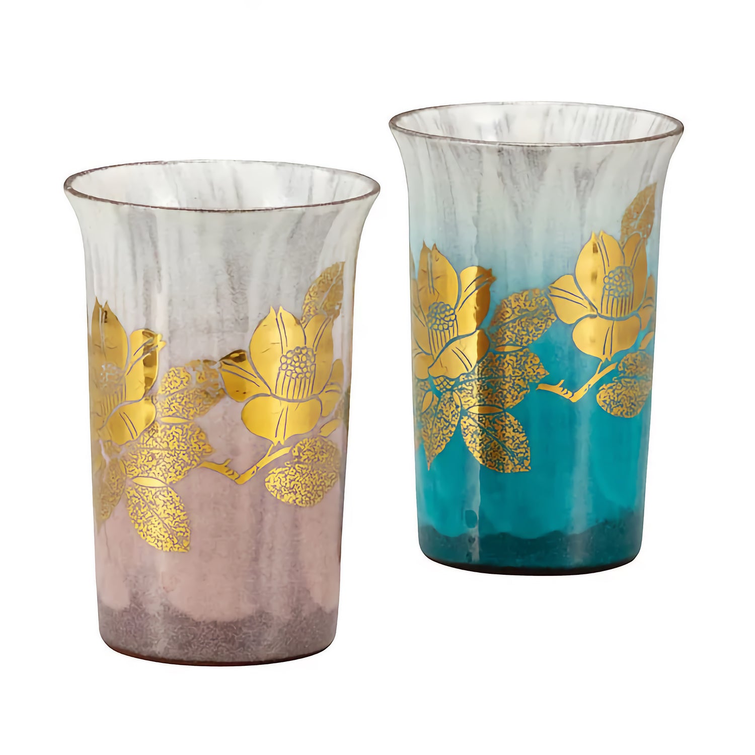 KUTANI WARE PAIR OF FREE CUPS GENUINE GOLD CAMELLIA