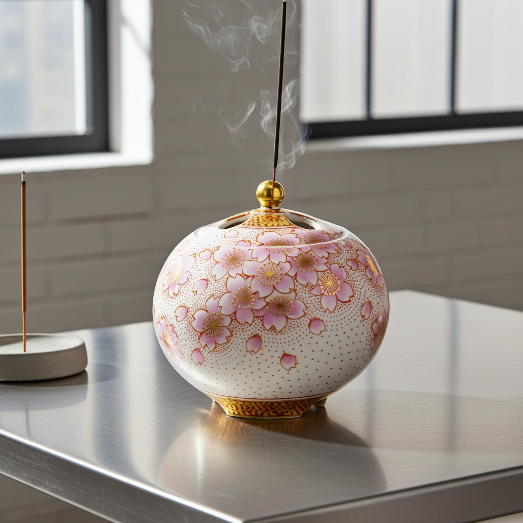 KUTANI WARE INCENSE BURNER KINRANTE SAKURA / YOSHINORI FUKUDA