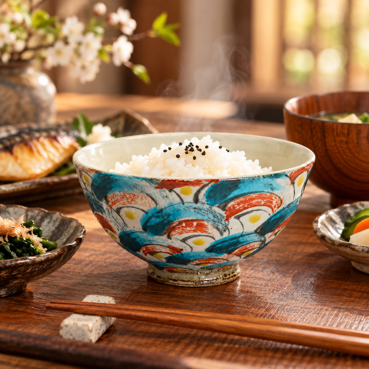 KUTANI WARE JAPANESE RICE BOWL – KOSOME KAIHAMON / KOKUZOU KILN