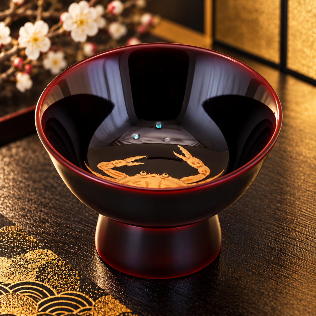 WAJIMA LACQUERWARE GUINOMI TAME-NURI KANI MAKI-E