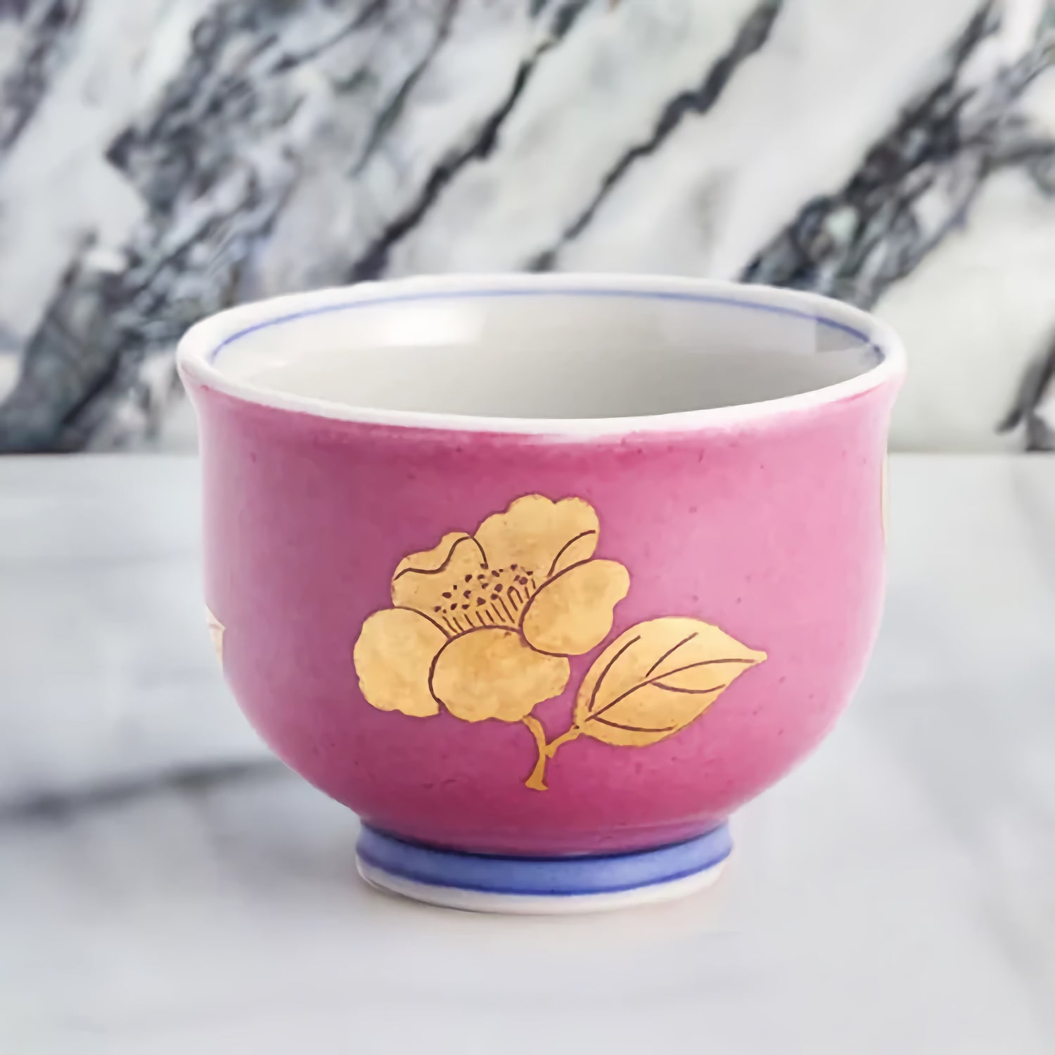 KUTANI WARE GUINOMI POLYCHROME WITH GOLD SAKE CUP CAMELLIA DESIGN – ORANGE/KINZAN KLIN