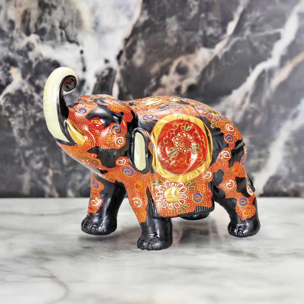 JAPANESE KUTANI WARE ELEPHANT KONMORI|TRADITIONAL JAPANESE CRAFT FIGURINE
