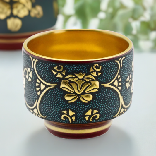 KUTANI WARE SAKE CUP WHIRLPOOL BLUE GRAIN MORIKIN PEONY ARABESQUE /KINGYOKU NAKADA