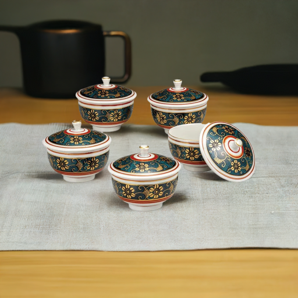 KUTANI WARE FUTA-TSUKI KUMIDASHIWAN AOCHIBUN TESSEN