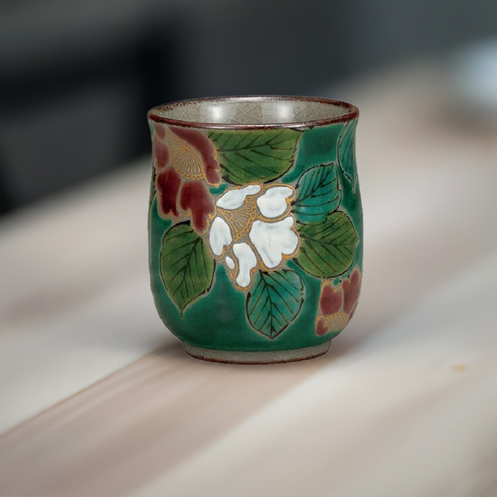 KUTANI WARE YUNOMI GREEN CAMELLIA