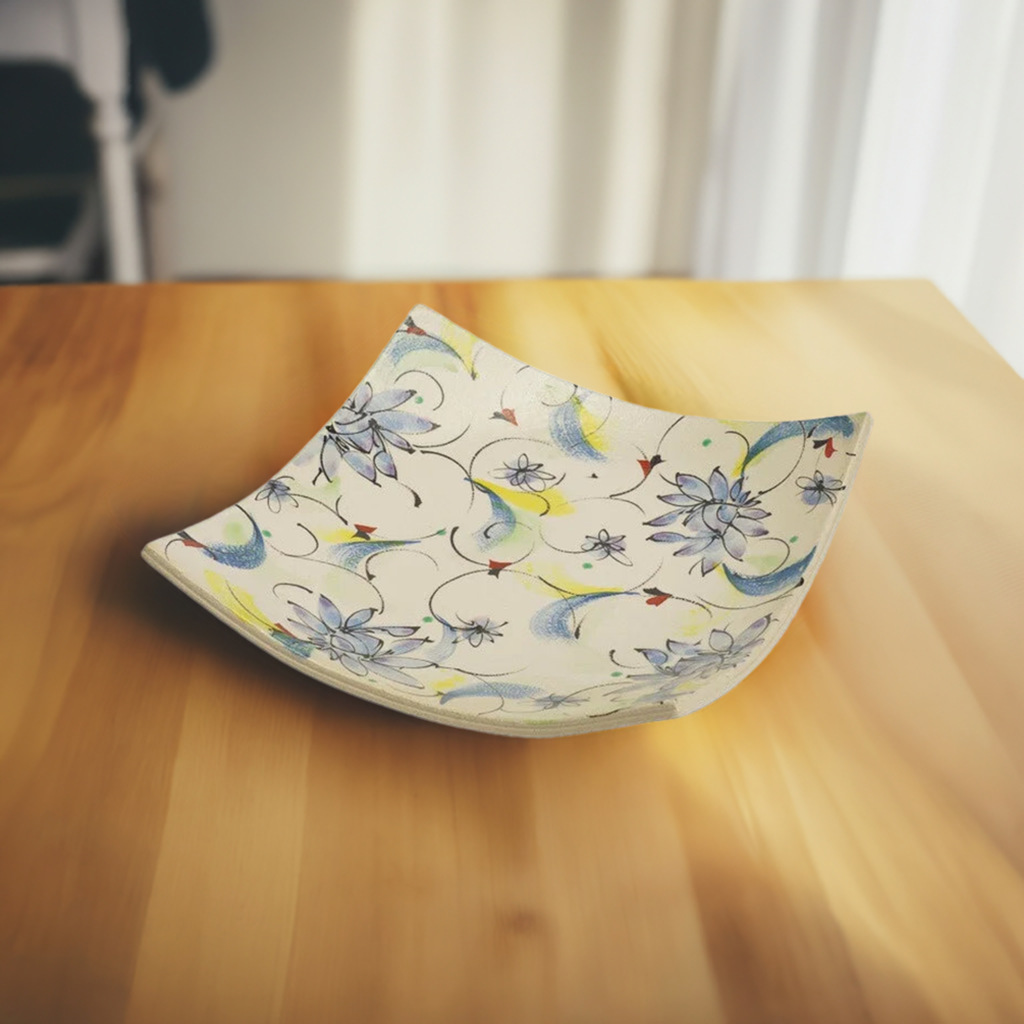 KUTANI WARE SQUARE PLATE AYAKA BLUE /KOKUZOU KILN