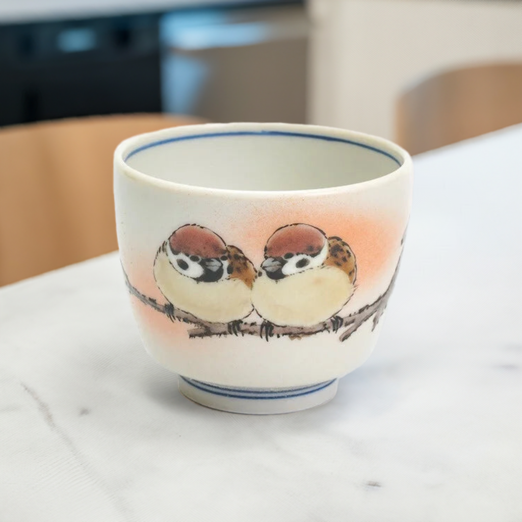 KUTANI WARE GUINOMI TWO SPARROWS PAINTING /TOSHITO NAKAMURA