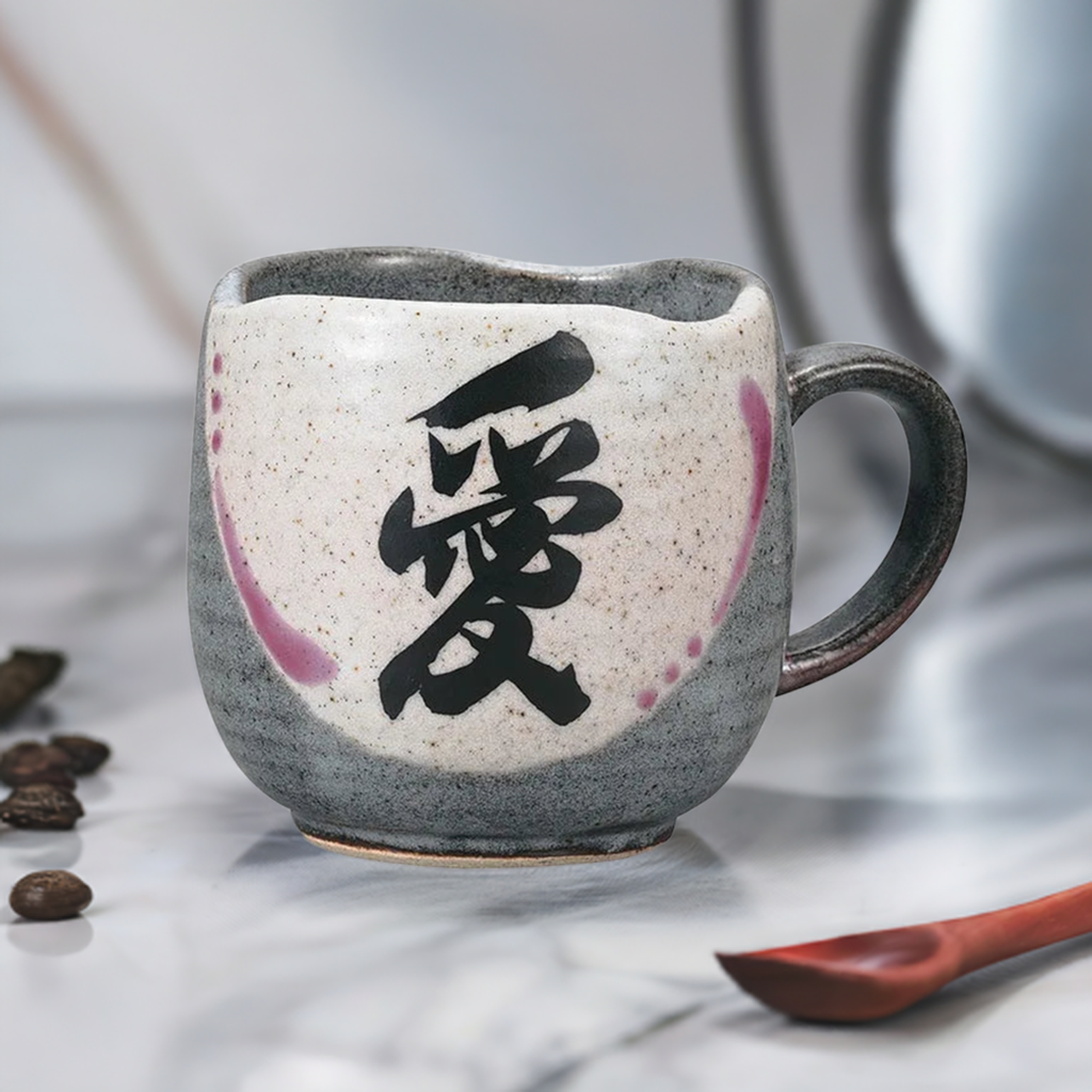 JAPANESE KUTANI PORCELAIN MUG CUP – “LOVE” 愛 DESIGN