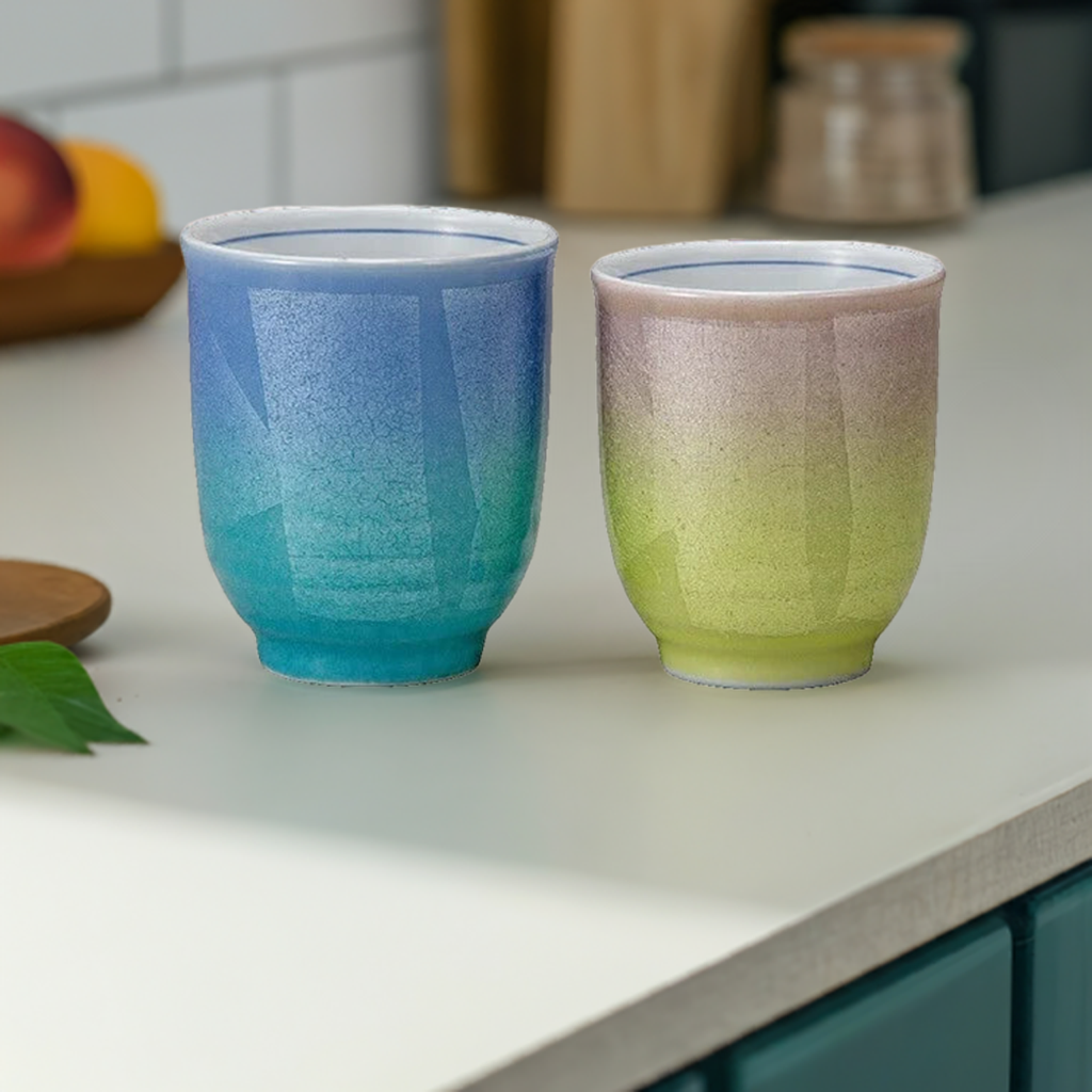 KUTANI WARE YUNOMI SET TEACUP(SILVER GLAZE TWO-COLOR)