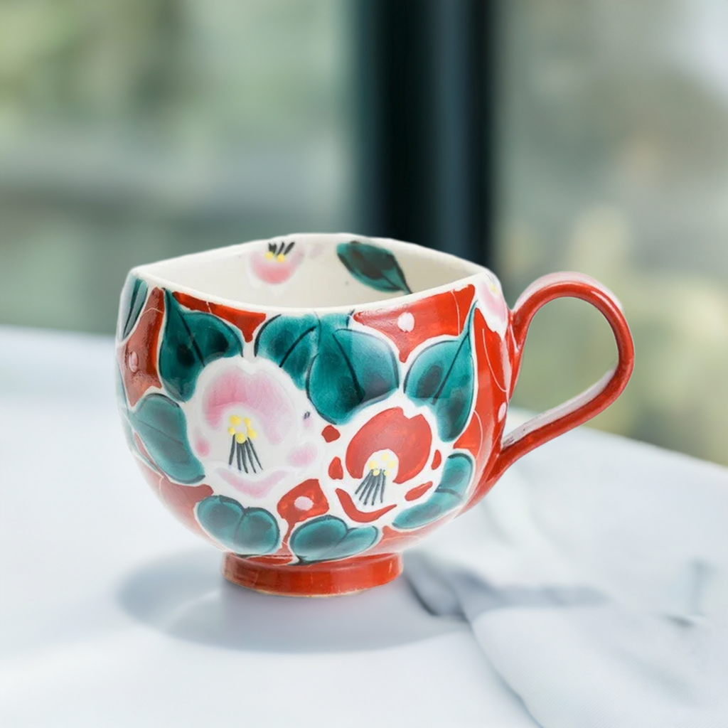 KUTANI WARE MUG CUP IROE MUSOU TUBAKI RED/KOKUZOU KLIN
