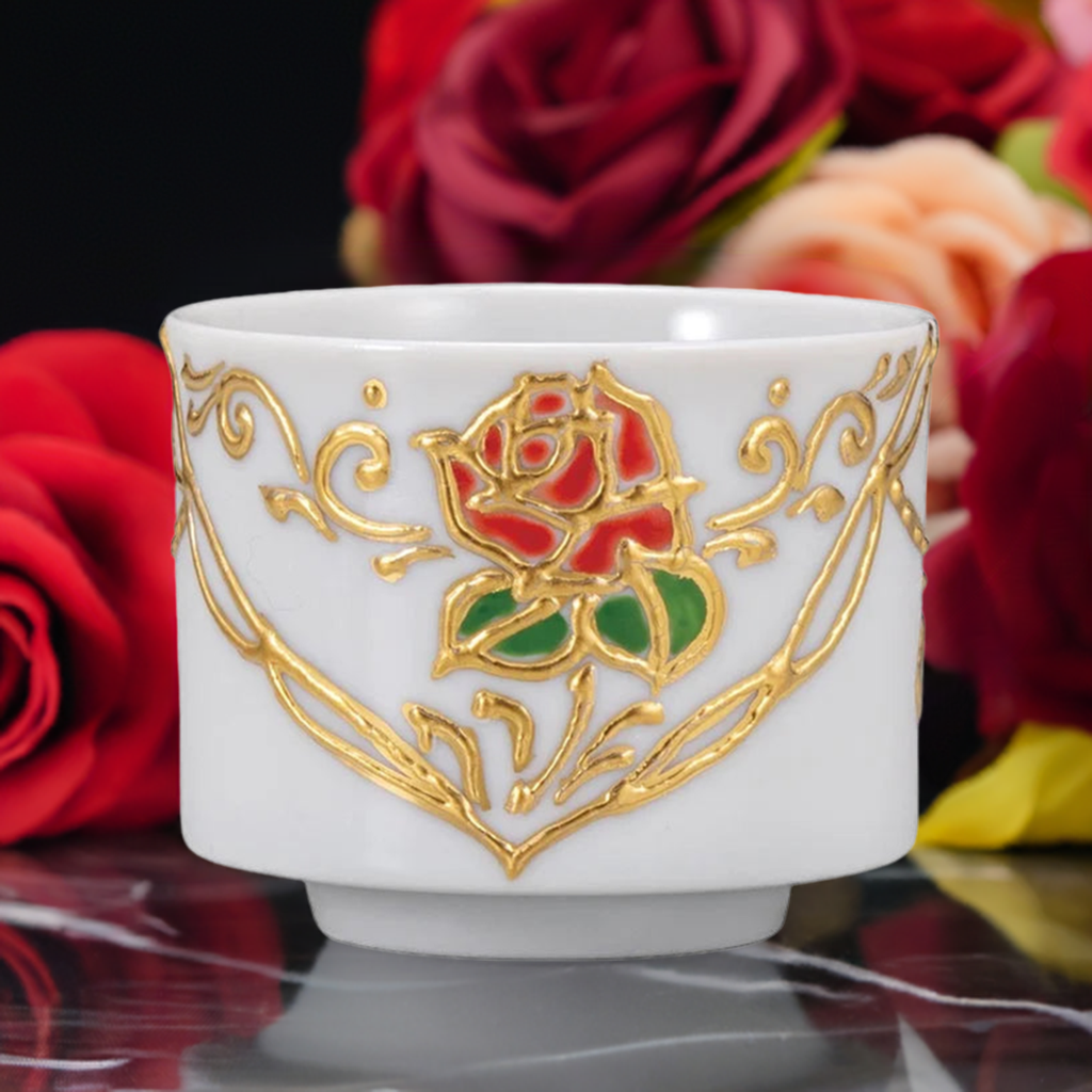 KUTANI WARE GUINOMI - HANAMUSUBI KNOT DESIGN, JAPANESE SAKE CUP BY SHIHO AIKAWA