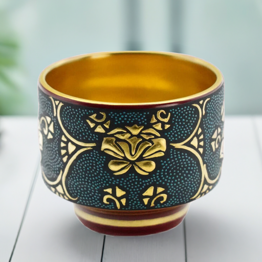 KUTANI WARE SAKE CUP WHIRLPOOL BLUE GRAIN MORIKIN PEONY ARABESQUE /KINGYOKU NAKADA