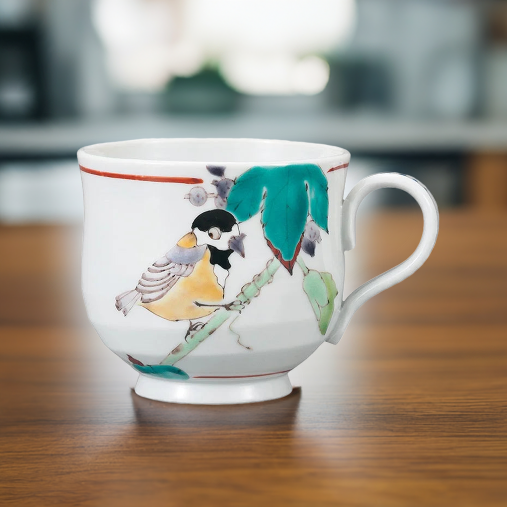 KUTANI WARE MUG CUP WILD GRAPES AND MOUNTAIN TIT / TAISHI KLIN