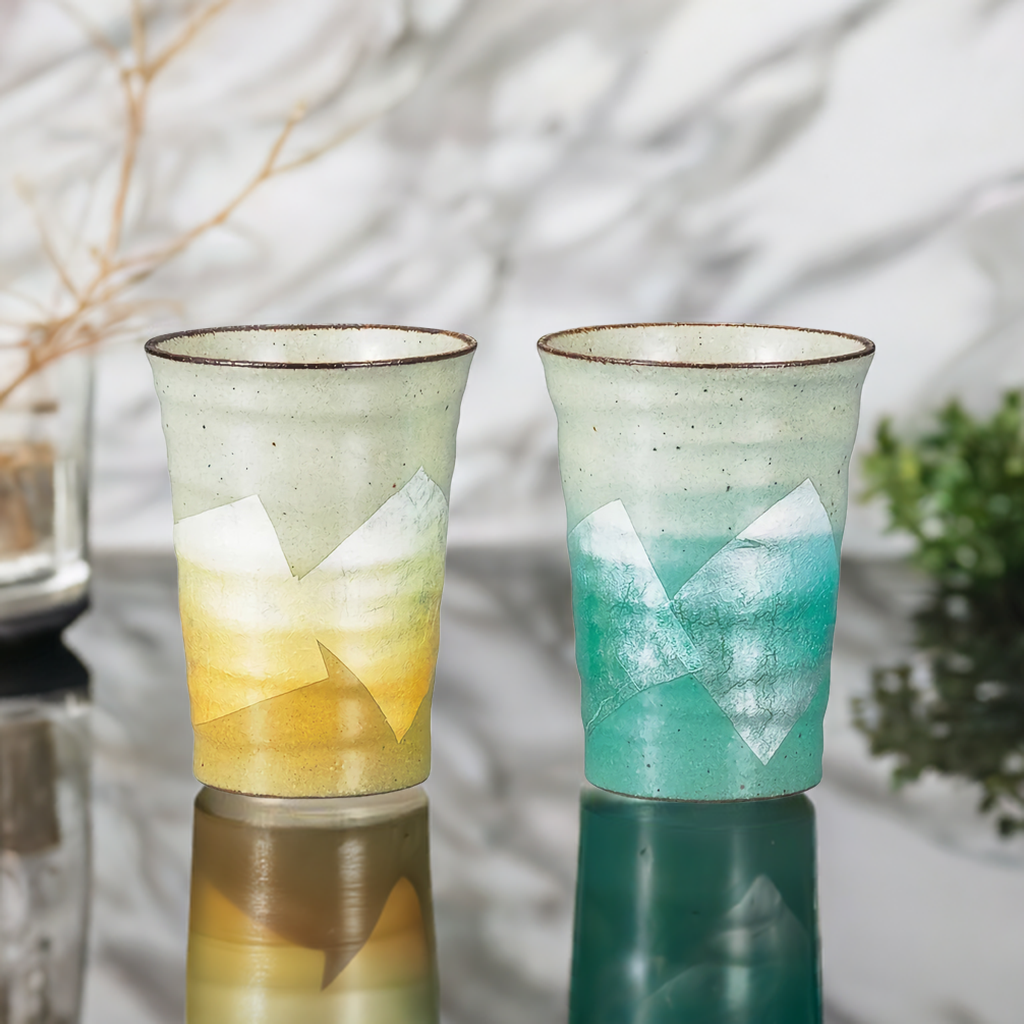 JAPANESE KUTANI PAIR OF FREE CUPS GINSAI