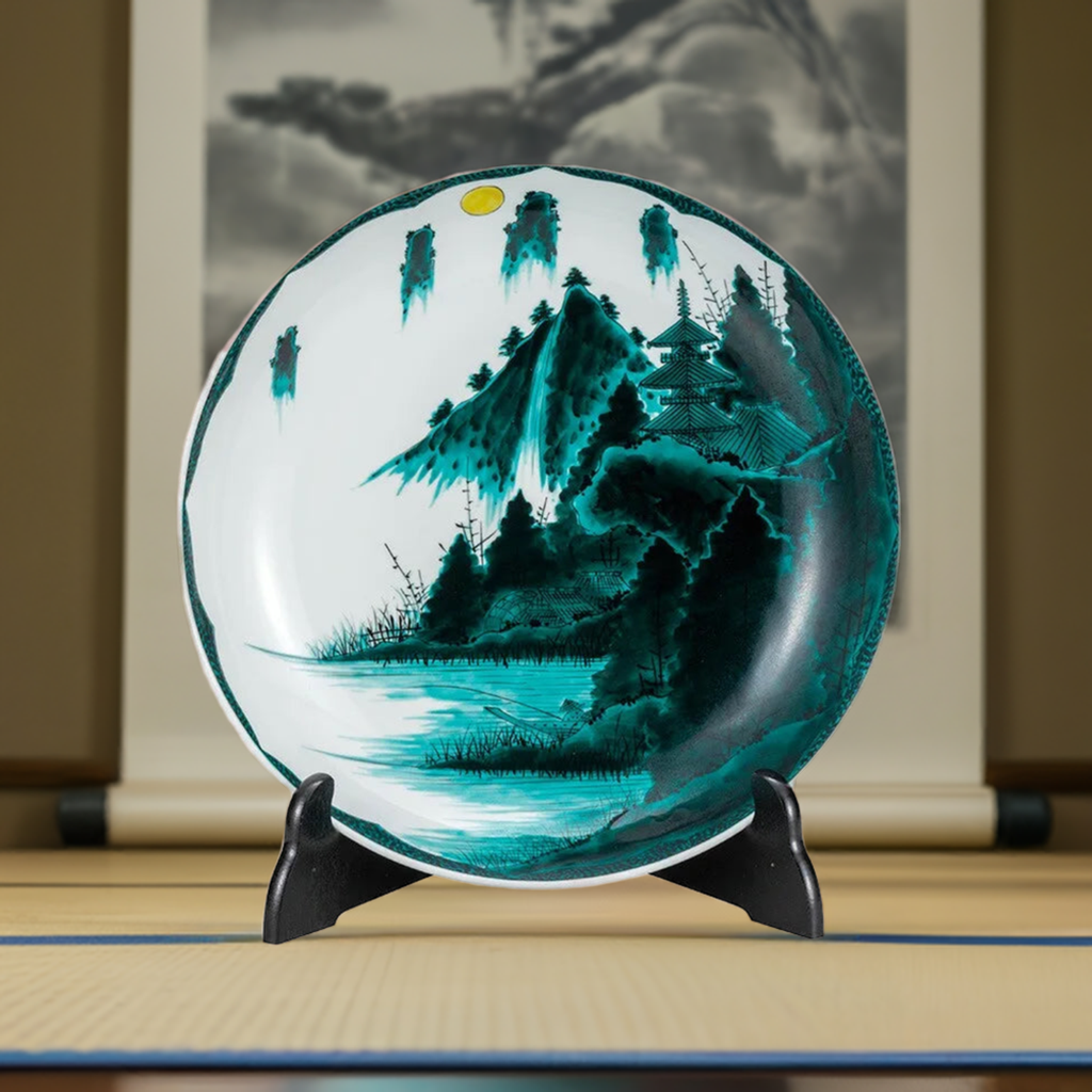 KUTANI WARE DECORATIVE PLATE (AOTE LANDSCAPE) / YOSHINORI FUKUDA