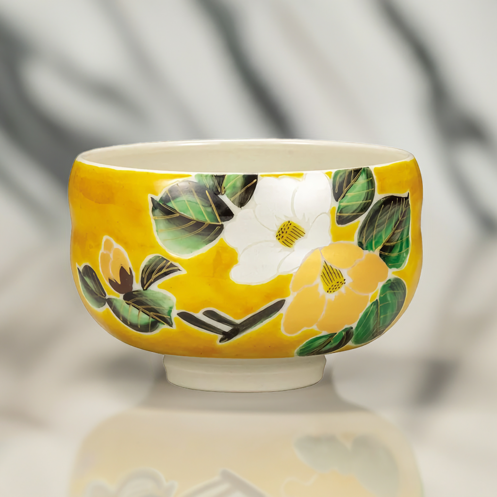 KUTANI WARE MATCHA BOWL CHAWAN YOSHIDAYA CAMELLIA