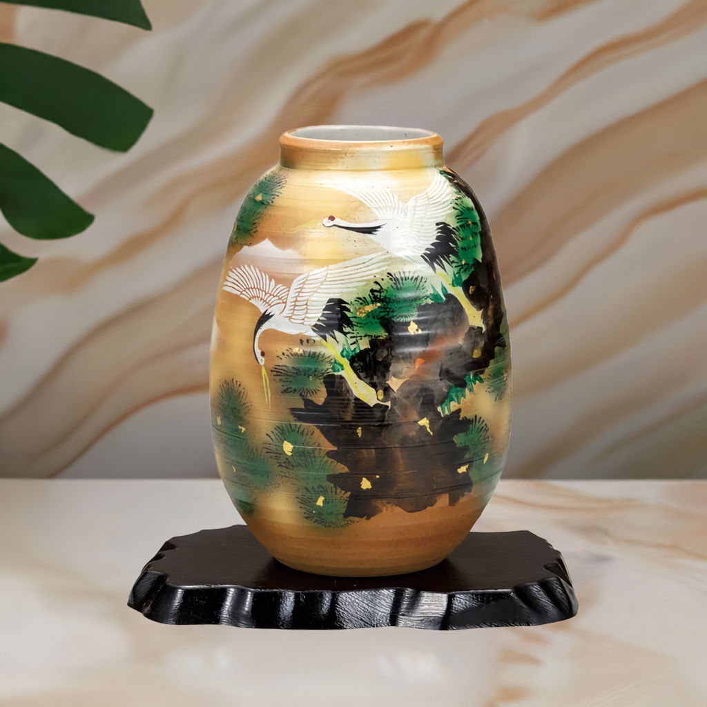 JAPANESE FLOWER VASE KUTANI CRANE AMONG PINES
