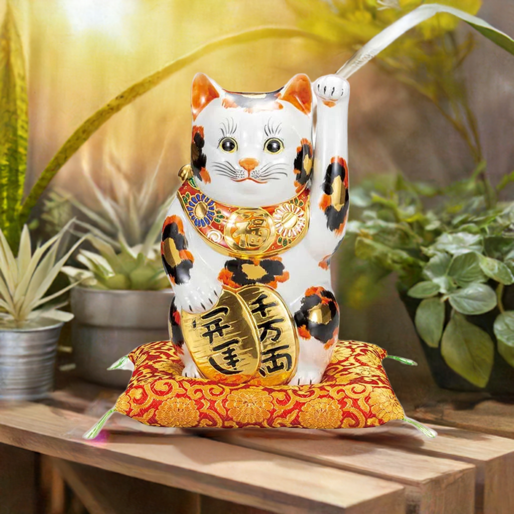 KUTANI WARE LUCKY CAT (MANEKI NEKO) GOLDEN TRICOLOR