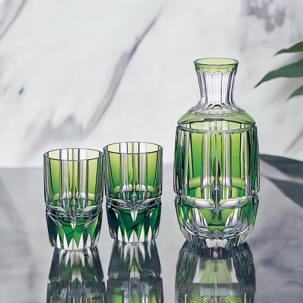 Sake Barware, Edo Kiriko “Bamboo Stem Series”