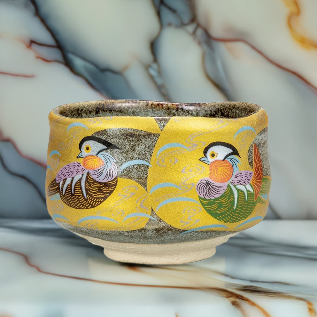 KUTANI WARE MATCHA BOWL CHAWAN KINSAI OSHIDORI