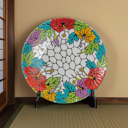 KUTANI WARE DECORATIVE PLATE AYA HIBISCUS / TAKAYUKI HASEGAWA
