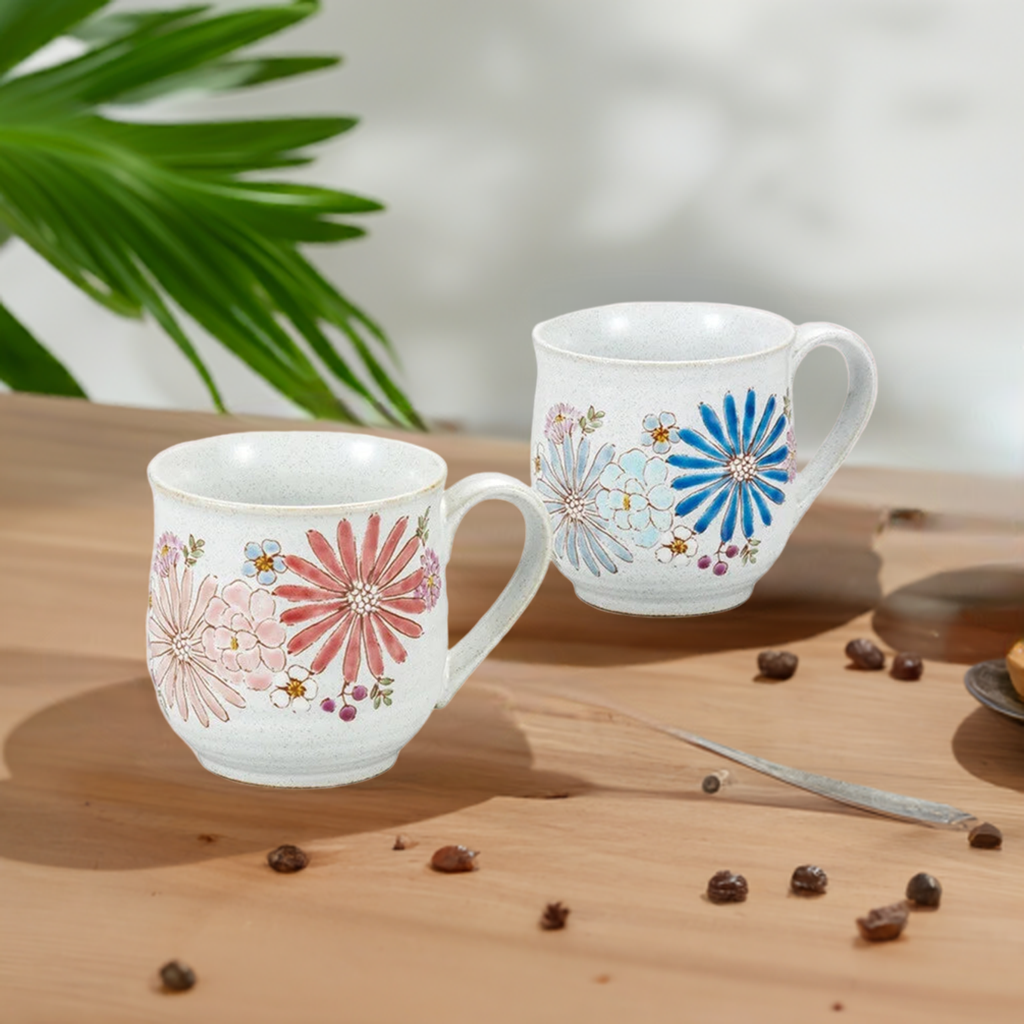 KUTANI WARE PAIR OF MUGS HANA / IROEKUTANI YUU