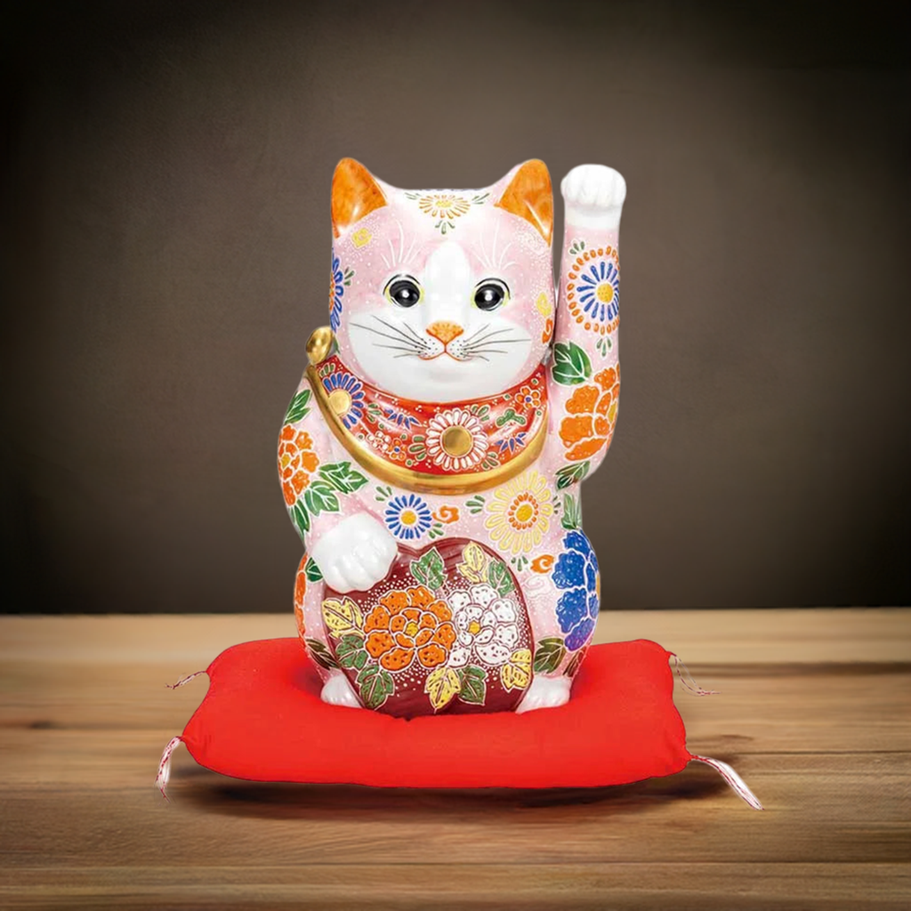KUTANI WARE THE KOBAN MANEKI NEKO PINK MORI