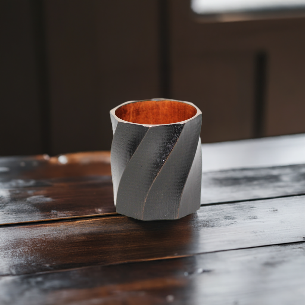YAMANAKA LACQUERWARE MAPLE(KAEDE) ROCK CUP – SPIRAL BLACK
