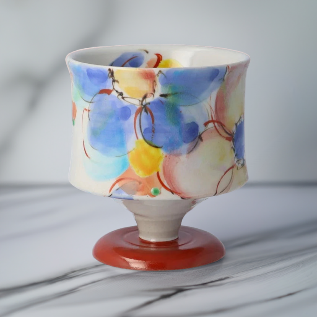 JAPANESE WINE GLASS KUTANI GOBLET DANCING IN THE WIND /KOKUZOU KLIN